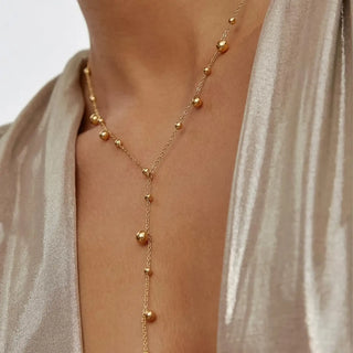 Dressy Beaded Y Lariat Necklace- Yellow Gold