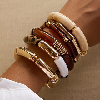 Chunky Resin Bangle Set- Brown