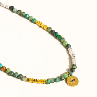 Boho Handmade Stone Eye Necklace- Green