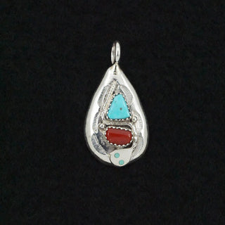 Turquoise, Coral & Sterling Silver Pendant Regular price