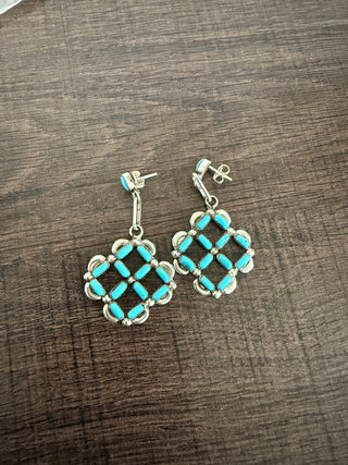 Turquoise Stone Square Dangle Earrings