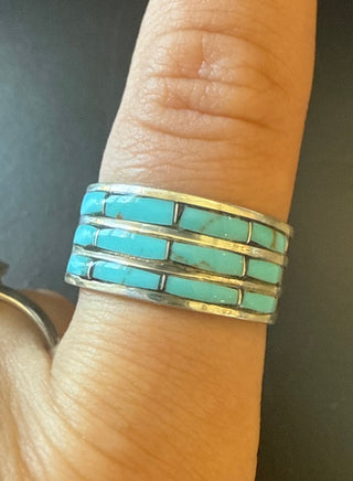 Turquoise Inlay Multi-Row Band Ring