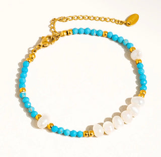 Clement Gold Non-Tarnish Boho Turquoise and Pearl Bracelet