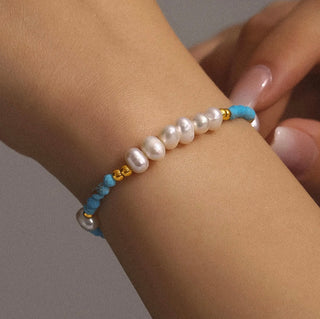 Clement Gold Non-Tarnish Boho Turquoise and Pearl Bracelet