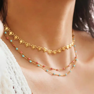 Beaded Petite Chain Necklace- Blue