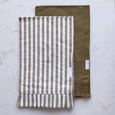 Olive Green and White Stripes Kitchen Towel